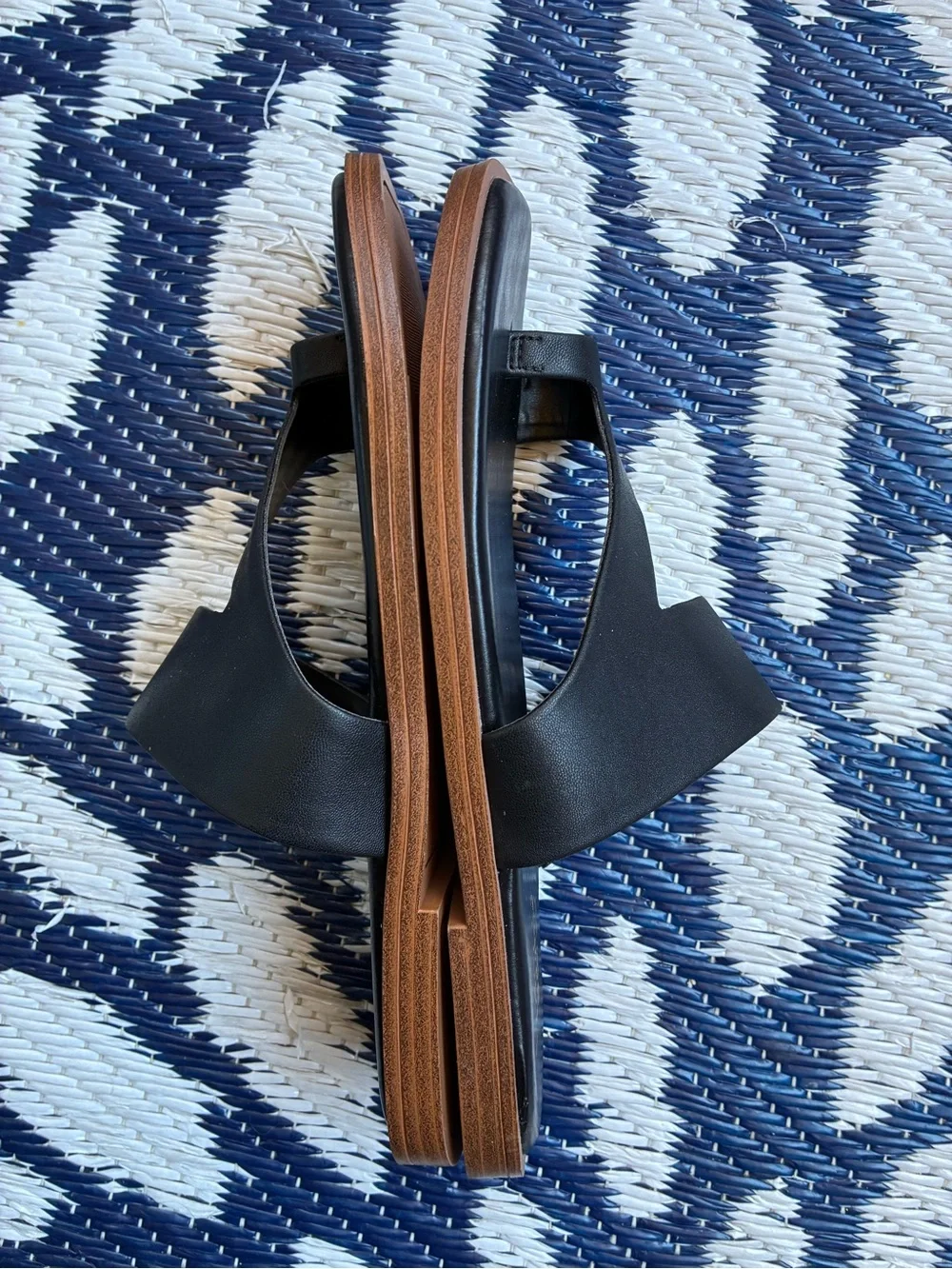 Franco Sarto Black Slide Sandals with Tan Trim